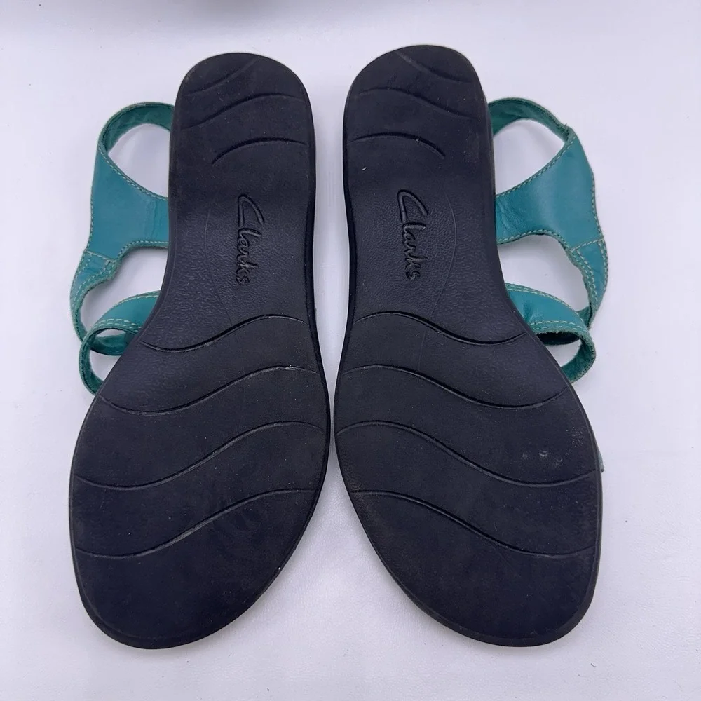 Clarks Leather Multi Strap Sandals Leisa Apple Teal Blue Size 10 Wide Shoes